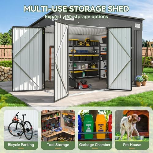 Aoxun 9.4'x7.3' Triple Door Shed Outdoor Storage Shed Black - Image 6