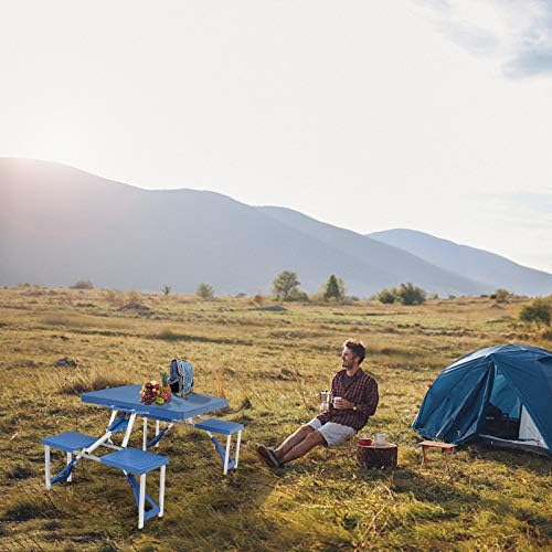 Portable Folding Picnic Table,Outdoor Dining Table,Folding Table and Chair,Kid's Picnic Table,Heavy Duty Camping Picnic Tables,with Umbrella Hole,for Outdoor, Party, Garden, Beach, Backyard (Blue) - Image 2