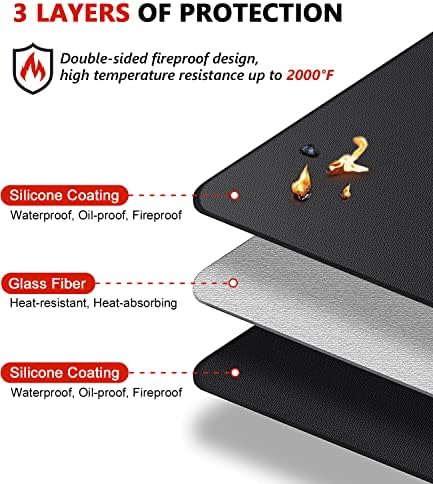 Protebox 48 x 30 inch Under Grill Mats for Outdoor Grill, Double-Sided Fireproof Deck and Patio Protector Mat, BBQ Mat for Under BBQ, Waterproof Oil-Proof Grill Floor Pads Fire Pit Mat Fireplace Mat - Image 2