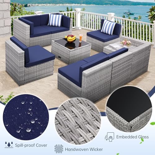 KROFEM 8 Piece Patio Furniture Set, Outdoor Modular Conversation Set - Image 5