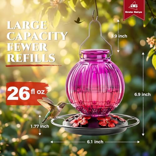 Glass Hummingbird Feeder for Outdoors Hanging, 26 fl oz Bird Nectar Feeder - Image 4