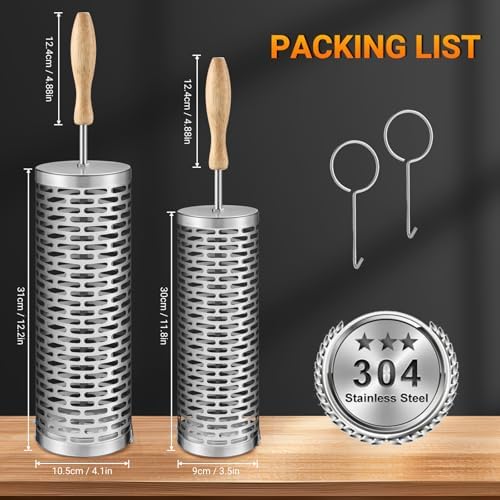 Rolling Grill Basket, Removable Wooden Handle, 304 Stainless Steel, Nesting Smoker Net, BBQ Accessories Tools for Vegetable Shrimp, Outdoor Cooking Camping (B) - Image 2