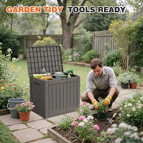 42 Gallon Outdoor Storage Box, Lockable Resin Deck Box, Brown - Image 3