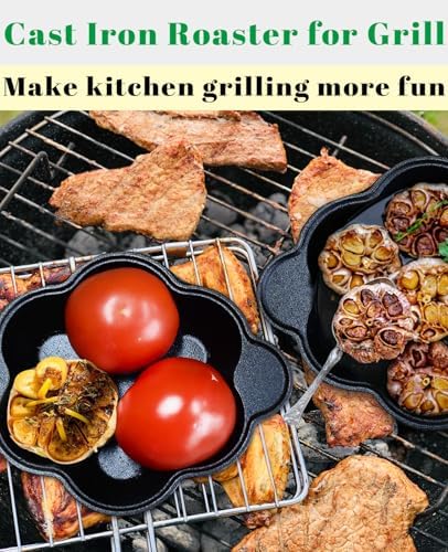 Pinra Pre-Seasoned Cast Iron Dutch Oven Pot, Potato Garlic Roaster Baker, Roasted Garlic Potatoes Cooker for Kitchen Oven or Outdoor BBQ Grill, Cast-Iron Ramekin Pot with Lid - Image 3