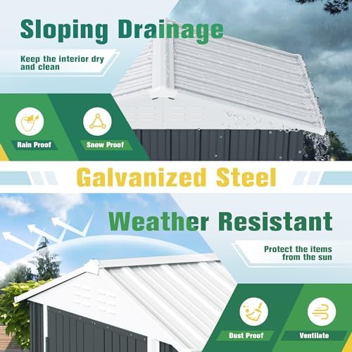 Flamaker 6x4 FT Storage Shed Waterproof Metal Garden Shed with Lockable Door Utility Tool Shed Outdoor Storage for Backyard, Patio and Lawn, Grey - Image 3