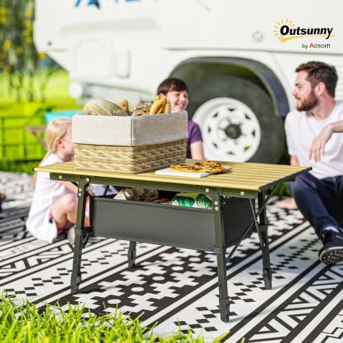 Outsunny 3ft Portable Camping Table Storage Bag Aluminum Lightweight Brown - Image 2