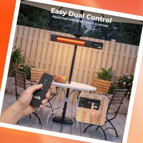 Electric Outdoor Heater for Patio Umbrella Wifi Control Wall-Mounted Hanging Patio 1500W Infrared 9 Heat Levels, 24H Timers, Carbon Fiber Tube Heating Wall Heater for Gazebo, Balcony - Image 3