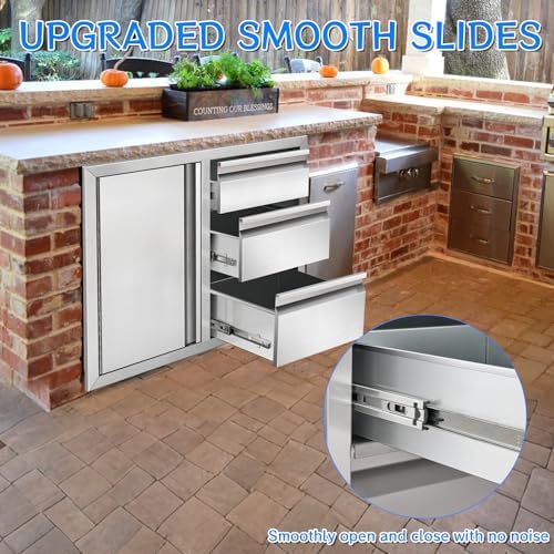 Outdoor Kitchen Drawer Combo Cabinet, Stainless Steel Triple Drawers with Integrated Access Door, 28" W x 22" H x 19.5" D Outdoor Built-in Cabinet for BBQ Island Grill Stations - Image 6