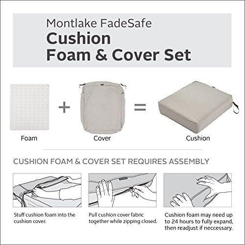 Classic Accessories Montlake Water-Resistant 19 x 19 x 3 Inch Square Outdoor Seat Cushion, Patio Furniture Chair Cushion, Heather Grey, Outdoor Cushion Cover - Image 3