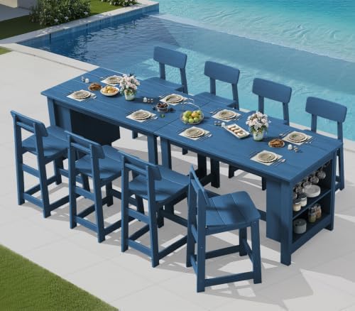 SERWALL 10-Piece Outdoor HDPE Counter-Height Bar Dining Set for 8, Blue by SERWALL