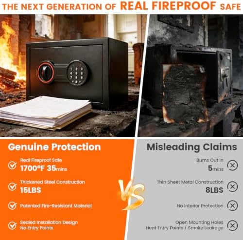 0.5Cub Mini Fireproof Safe, [0.5H 1700°F Protection] 14.8Lbs Heavy Safe Box - Image 4