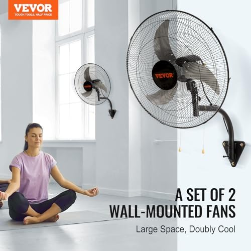 VEVOR 20 Inch Wall Mount Fan, Oscillating, 3-Speed, 4000 CFM, 2 Pack - Image 2