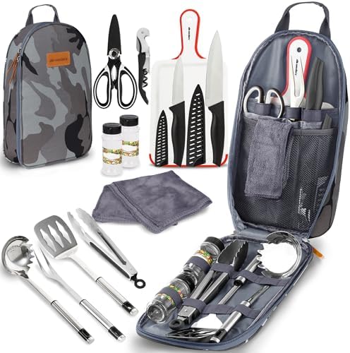 Wealers Camp Kitchen Cooking Utensil Set Travel Organizer Grill Accessories Portable Compact Gear for Backpacking BBQ Camping Hiking Travel Cookware Kit Water Resistant Case - Image 2