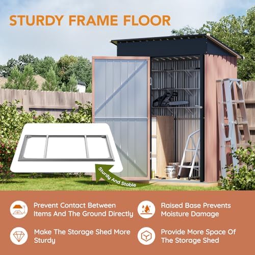 Panovue 5X3X6.1 FT Garden Storage Shed with Frame Floor(NO Wood Panels) - Image 3