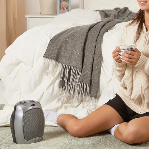 Amazon Basics Ceramic Space Heater, Portable Indoor Heating Solution, With Overheat and Tip-Over Protection, Thermostat, Non-Oscillating, 1500W, Fast Heating, 7.52"D x 6.34"W x 9.45"H, Silver - Image 7