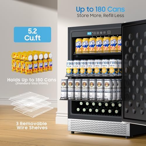 24 Inch Outdoor Beverage Refrigerator, 180 Cans Drink Fridge with Stainless Steel Door Built-In or Freestanding, Outdoor Fridge for Patio & Waterproof for Soda Beer Wine-Kitchen Bar Office - Image 3