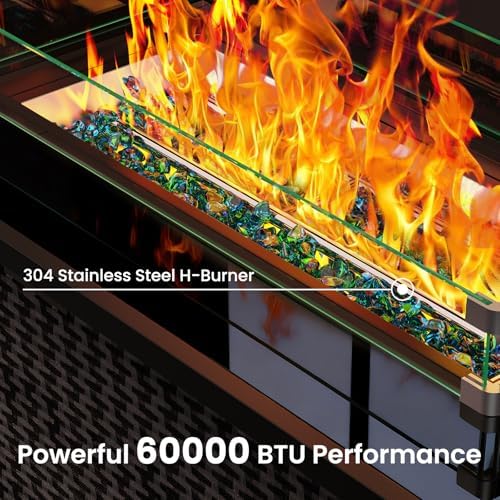 Ciays 43″ Propane Fire Pit with Glass Wind Guard, CSA-Listed 60,000 BTU Outdoor Gas Fire Pit Table, Tempered Glass Top, Glass Rocks,Lid, Adjustable Legs, Fire Table for Patio, Garden & Party, Black - Image 3