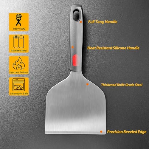 Vovoly Wide Griddle Scraper, 4.3“x4.3'' Smashed Burger Scraper Grill Scraper Spatula Burger Turner - Full Tang Silicon Handle Professional Grade Grill Accessories, Knife Grade Stainless Steel - Image 3