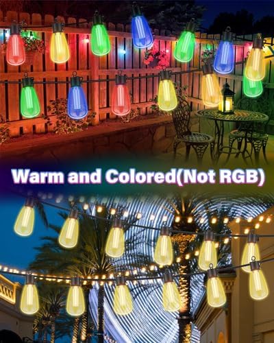 98FT Outdoor String Lights with Remote - Multicolor & Warm White, 8 Light Modes Timer Waterproof Patio Lights Plug In Dimmable String Lights Shatterproof for Outside Porch Backyard Party - Image 3