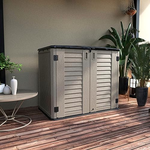 Mrosaa Horizontal Resin Storage Shed, 34 Horizontal Cu.ft Outdoor Storage Cabinet Waterproof for Garden/Backyard/Home/Pool, Lockable(34 Cu.ft-Brown) - Image 2