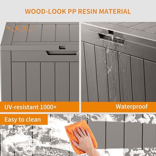 PatioZen 30 Gallon Resin Deck Box, Lockable Outdoor Storage Box for Patio Cushions Storage Furniture,Garden Tools, Pool Supplies, Weatherproof and UV Resistant (Grey) - Image 7