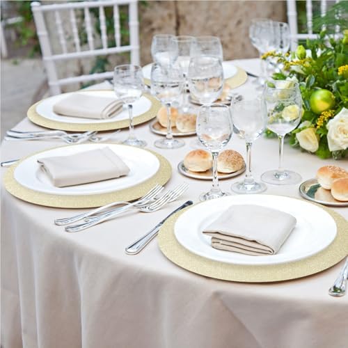 50 PCS Champagne Paper Placemats Round Place Mat Light Gold Glitter Disposable Paper Charger Doilies Tablemats for Birthday Banquet New Year Graduation Party Dinner Table Decor(13x13inch) - Image 6
