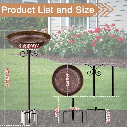Small Metal Bird Bath for Outdoors, 10" Dia Bowl with Stake Birdbaths Garden Yard Lawn Decor 0.4 Gallon (Pack of 2) - Image 5