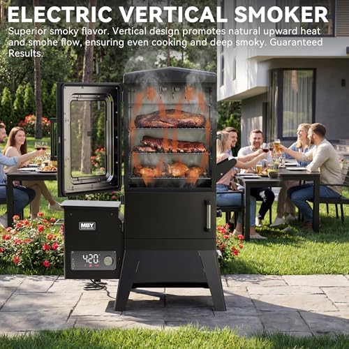 Electric Pellet Smoker with Rainproof Cover & Meat Probe, Vertical Pellet Smoker Grill with LED Display Temperature Control, 616 Sq.in, 4-Rack for Ribs, Brisket, Chicken - Image 4