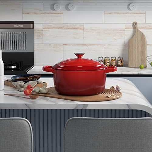 Miereirl 6 Quart Enameled Dutch Oven Pot with Lid, Cast Iron Dutch Oven with Dual Handles for Bread Baking, Cooking, Non-stick Enamel Coated Cookware (Red) - Image 2