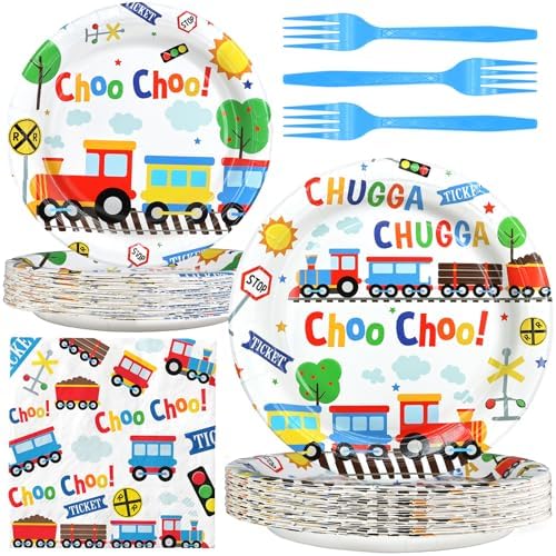 Train Party Decorations - Train Party Plates and Napkins for Kids, Serves 40 Guests by BonBeeDesign