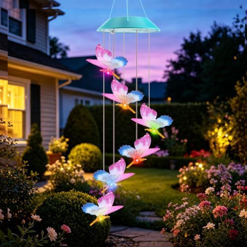 Toodour Solar Wind Chime, Color Changing LED Swaying Butterfly Wind Chimes by Toodour