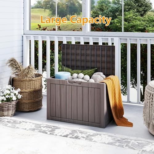 Outdoor Storage Box, 50 Gallon Waterproof Deck Box, Snap-Together Storage Bin for Chair Cushions, Porch Throw Pillows, Lockable Small Coffee Table Ottoman, Patio Garden, Grey - Image 2