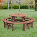 QUAWIPRound Outdoor Wooden Picnic Table for 10-12 People for Deck, Backyard, Garden and DIY with 1 Built-in Circular Bench, 1500 lbs - Walnut Brown by QUAWIP