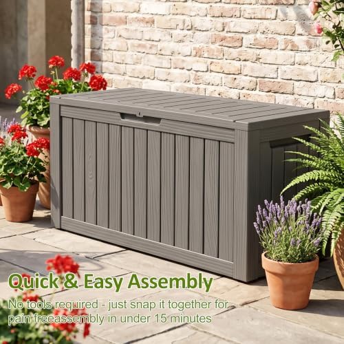 ROJIK 160 Gallon Outdoor Storage Box Waterproof,Weatherproof Deck Boxes Outdoor Lockable,Resin Outside Storage Box for Garden Tools, Accessories,Cushions(Grey) - Image 5