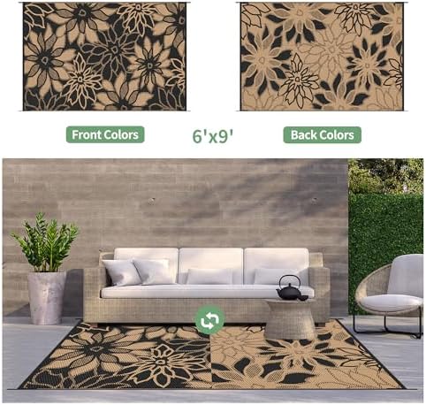 GENIMO Outdoor Rug, Waterproof Plastic Rugs for Patio, 6'x9' Walnut Black - Image 2
