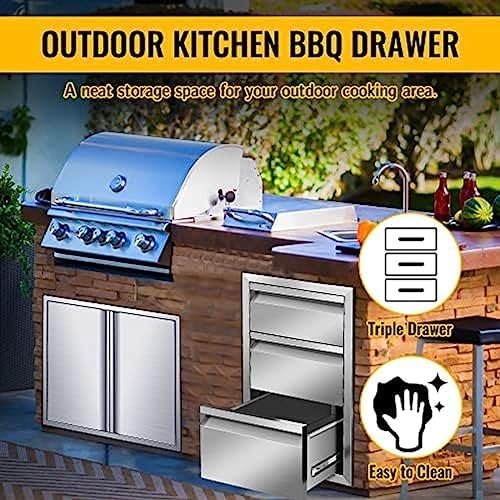 Outdoor Kitchen Drawers, Triple BBQ Drawers Stainless Steel Built-in Drawer For Outdoor Kitchen Island, Patio Grill Station,Three Drawers - Image 7