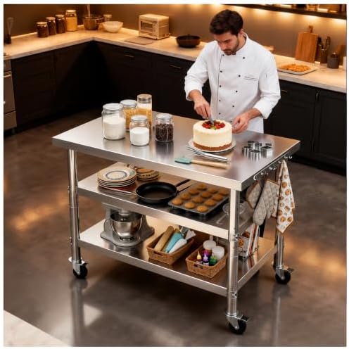 Stainless steel kitchen prep and work table with Wheels,44x24in,Multi-Size by Unknown