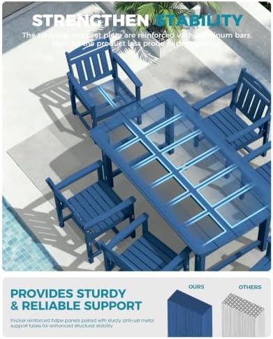 Ciokea HDPE Outdoor Dining Set of 4, Patio Table and Chairs Sets, Navy Blue - Image 5