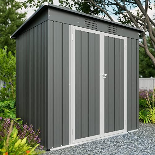 Thanaddo 4x6ft Metal Shed Outdoor Storage Shed,Metal Steel Utility Tool Shed Storage House with Double Lockable Doors and Air Vent for Backyard Garden Patio Lawn Gray - Image 2