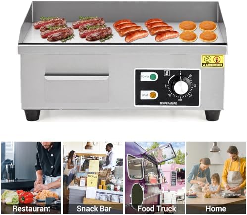 Takywep 18" Commercial Electric Griddle, Stainless Steel Countertop Griddle, Electric Flat Top Grill With Shovel Brush, Restaurant Teppanyaki Grill Cooking Equipment, Temperature Control 50°C - 300°C - Image 7