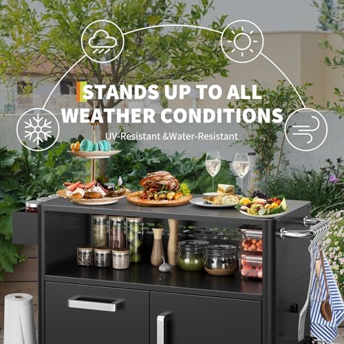 Heavy Duty Outdoor Grill Cart with Stainless Steel Prep Table, Lockable Wheels, Spacious Storage Cabinet, and Island Table Design for Patio or Kitchen Use - Image 6