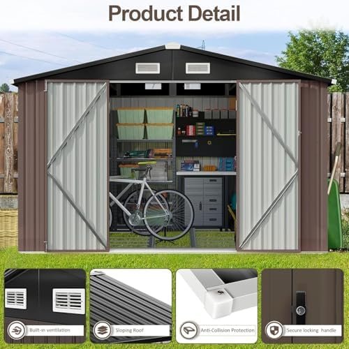 Aoxun 10x8 FT Shed Outdoor Storage Shed, Brown - Image 4