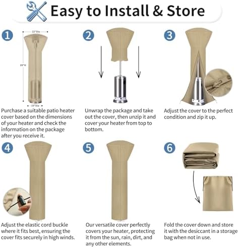 OutdoorLines Waterproof Patio Heater Covers with Zipper and Storage Bag, - Image 6