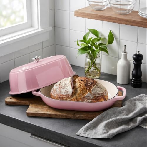 VORRINGARD Enameled Cast Iron Dutch Oven Pot with Dome Lid, Oval Bread Oven for Homemade Sourdough Bread Baking, Oven Safe up to 500°F, 6 Quart, Pink - Image 4