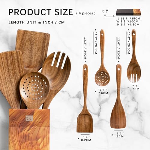 Wooden Spoons for Cooking, 4-Piece Acacia Wood Cooking Utensil Set - Image 2