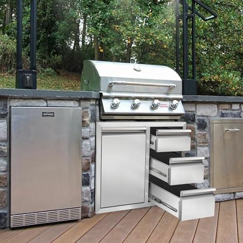 Outdoor Kitchen Drawer Combo, Stainless Steel Triple Drawer Cabinet with Built-in Trash Drawer & Two Trash Cans, 28" W x 22" H x 19.5" D Outdoor Kitchen Storage for BBQ Grill Islands - Image 2