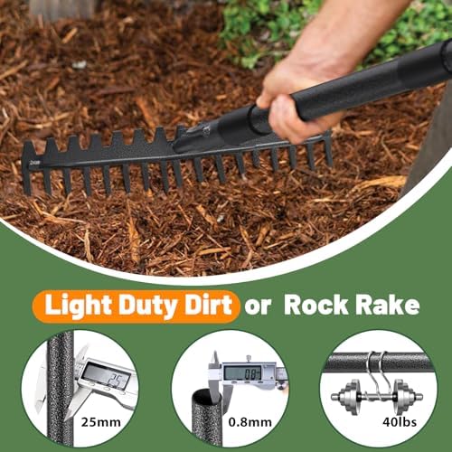 Rake, 17 Tines with 49 Inch Handle, 17 Inch Wide Heavy Duty Garden Thatch Leaf Rake for Raking Leaf Loosening Soil Gathering Mulch Leveling Rocks, Rustproof Metal Bow Rakes for Leaves Grass - Image 3