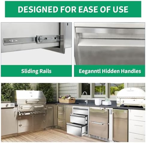OuOutdoor Kitchen Drawers 18" W x 23" H x 23" D Stainless Steel Triple Drawers with Hidden Handle for BBQ Island, Patio Grill Station & Outdoor Kitchen Cabinets - Image 4