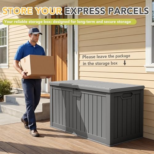 240 Gallon HDPE Deck Box Outdoor Indoor Waterproof Storage Box for Patio Furniture, Pool Accessories, Garden Tools, and Cushion Storage, Gray - Image 4