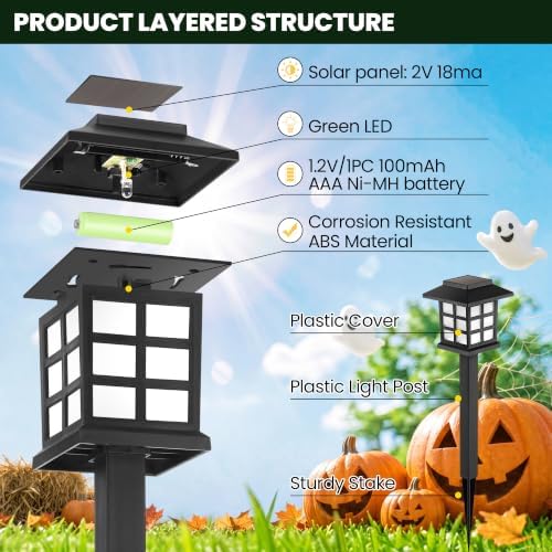 GIGALUMI Halloween Solar Lights Outdoor,12ps Green Halloween Decorations. - Image 4
